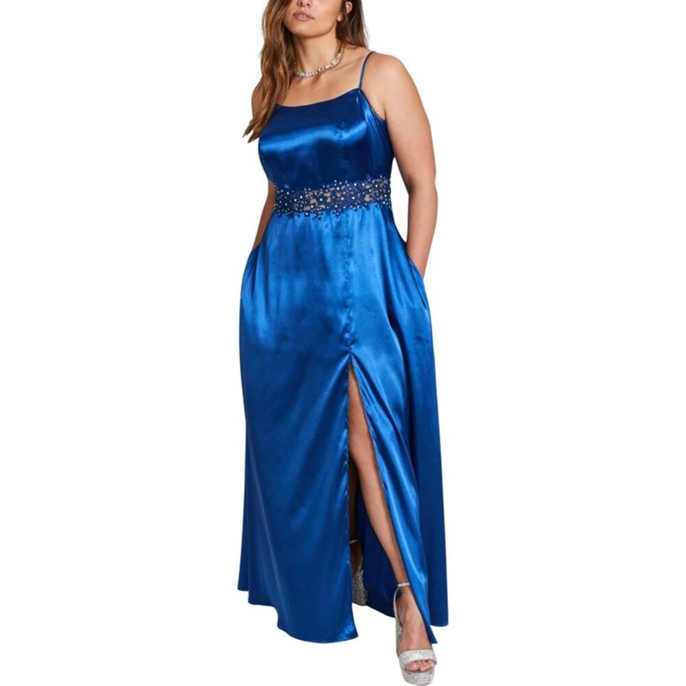 City Studio Womens Illusion Waist Applique Gown Dress, Blue, Plus Size, 14W, DM